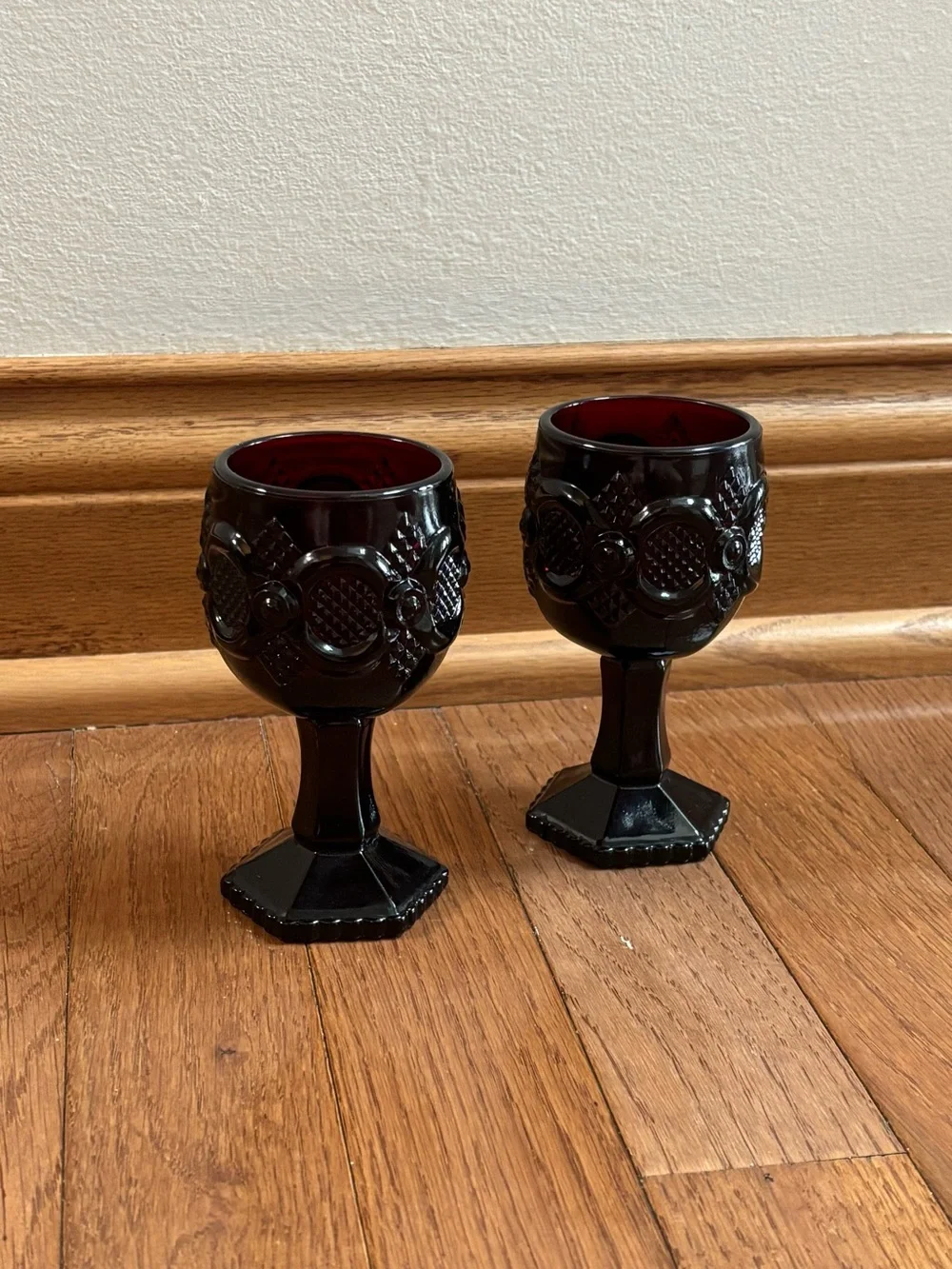 Vintage Avon 1976 Cape Cod Set of 2 Ruby Red Glass Goblets